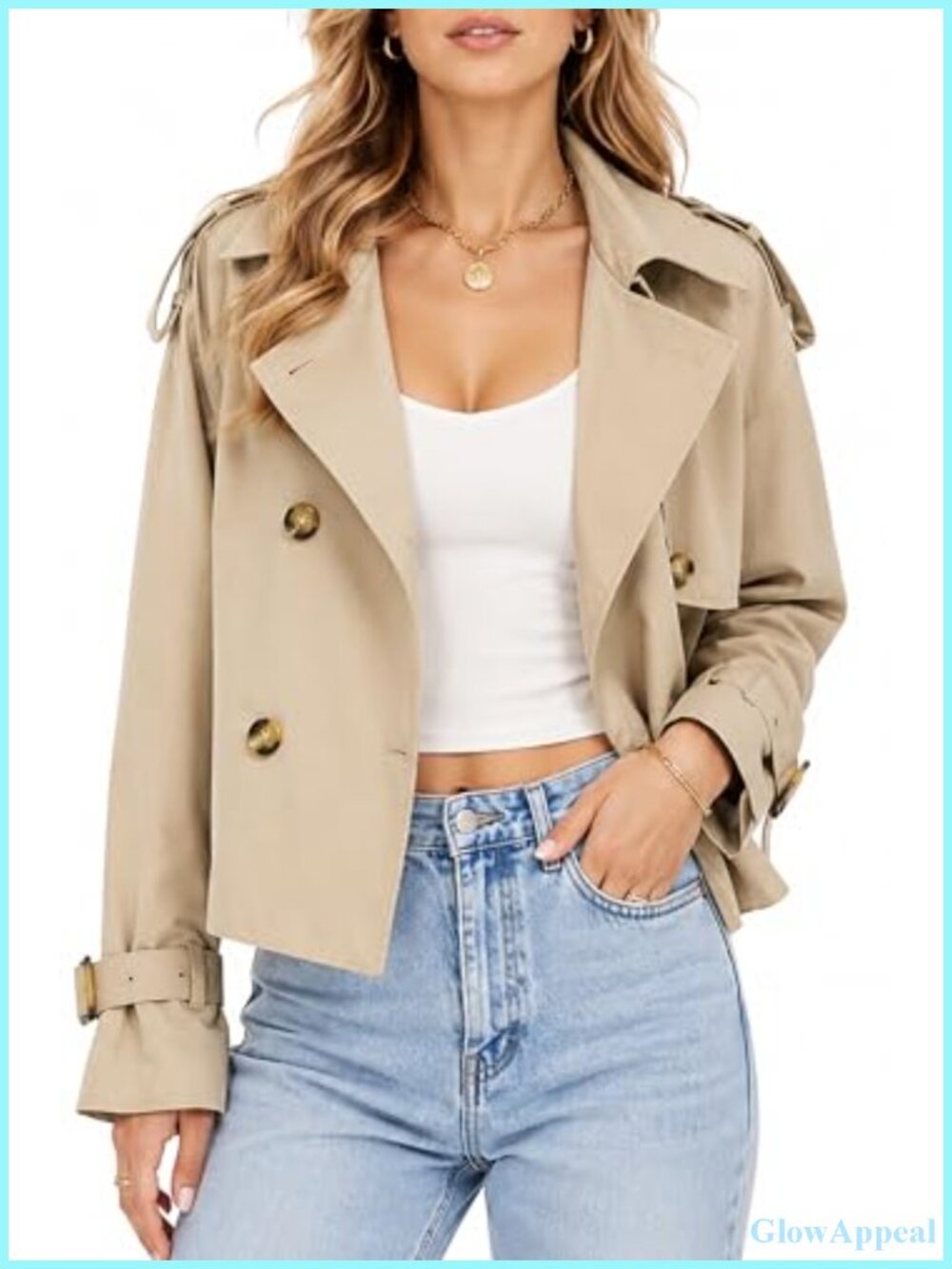 Women's Cropped Trench Coat Double Breasted Short Jacket